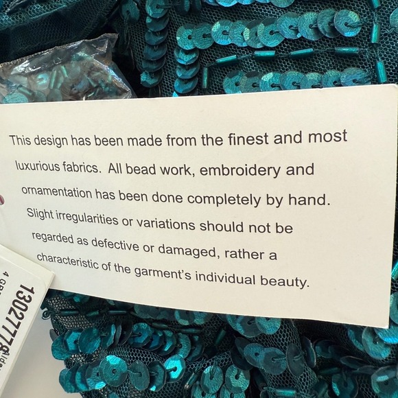 Aidan Mattox Sequin Beaded Cocktail Dress Emerald Green V Neck Long Sleeve US 4 - Picture 7 of 16